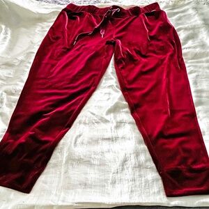 JOGGER PANT, VELVET, RED, SIZE 4X, ELASTIC WAIST, DRAWSTRING, HIP SLASH POCKETS,